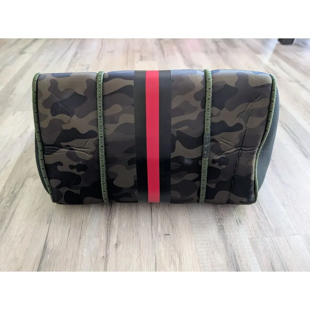 Haute Shore Greyson Soho Neoprene Tote Bag in Green Camo with Red Stripe (C4) - Picture 3 of 10